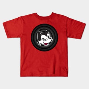 Felix the Cat Winking Cat Cartoon Black White Red Retro TV Circle Kids T-Shirt